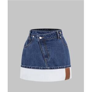 Micas Denim Asymmetrical Patchwork Zipper Skirt Sz L